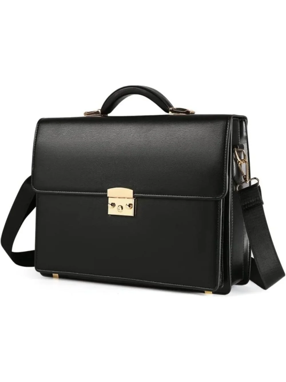 Stylish Black Leather Briefcase for Men | Locking Laptop Messenger Bag
